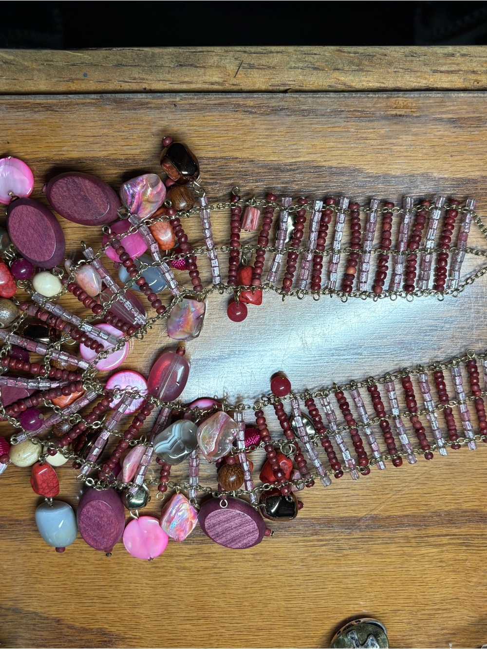 Chico's Pink and Burgundy Multi-Strand Beaded Statement Necklace